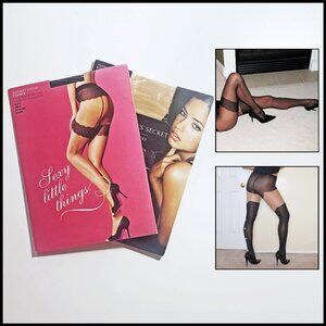 2 NEW VICTORIAS SECRET PANTYHOSE 1 BLK FAUX GARTER & 1 NUDE/BLK FAUX THIGH HIGH